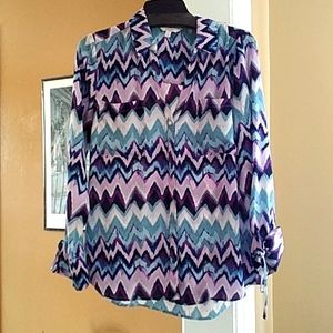 Button up Blouse "Candies" multicolored zig zag print very stylish